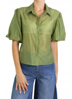 Camicia tinta unita con manica palloncino